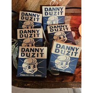 Set Of 6 Vintage 1960s Danny Duzit Stainless Steel Wool Pad Sponge In The Box